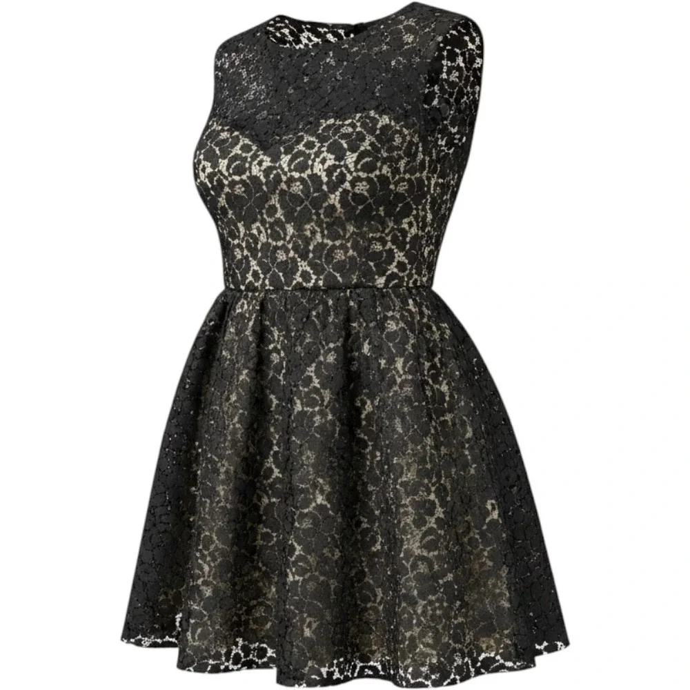 Speechless Black Floral Lace Fit and Flare Illusion Cocktail Dress Medium